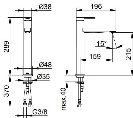 Bản vẽ kỹ thuật vòi rửa mặt 1 chân Keuco 59510373100