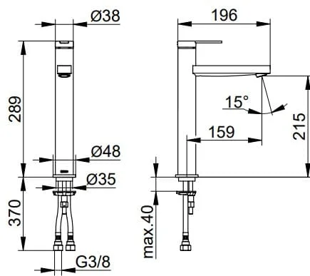 Bản vẽ kỹ thuật vòi rửa mặt 1 chân Keuco 59510373100
