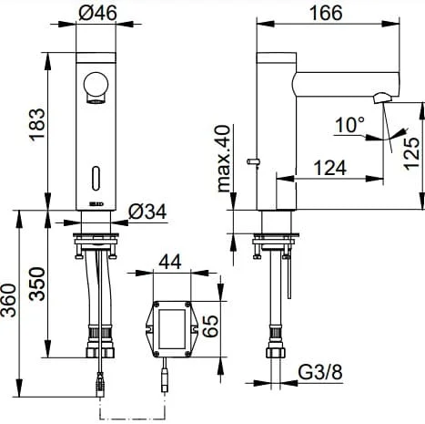 Bản vẽ kỹ thuật vòi rửa mặt 1 chân Keuco 59511011100