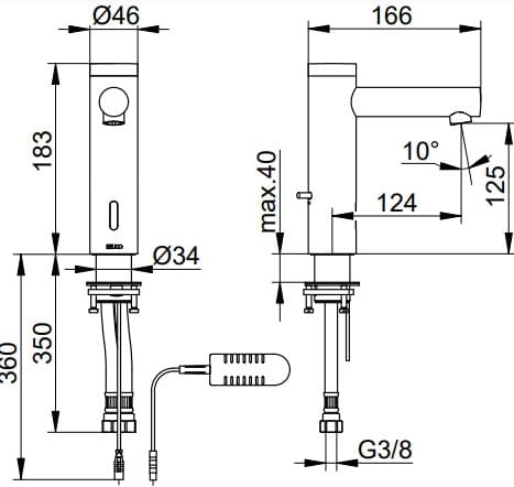 Bản vẽ kỹ thuật vòi cảm ứng dùng điện Keuco 59512011100