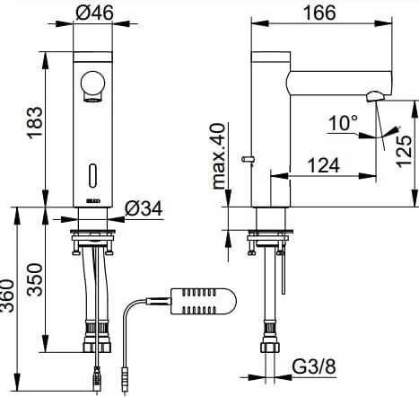 Bản vẽ kỹ thuật vòi cảm ứng dùng điện Keuco 59512371100