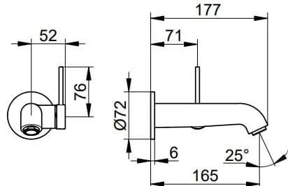Bản vẽ kỹ thuật vòi rửa mặt âm tường Keuco 59516010201