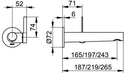 Bản vẽ kỹ thuật vòi rửa mặt âm tường Keuco 59516371101