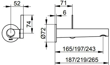Bản vẽ kỹ thuật vòi rửa mặt âm tường Keuco 59516371101