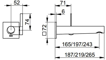 Bản vẽ kỹ thuật vòi rửa mặt âm tường Keuco 59516012102