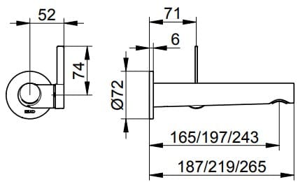 Bản vẽ kỹ thuật vòi rửa mặt âm tường Keuco 59516012101
