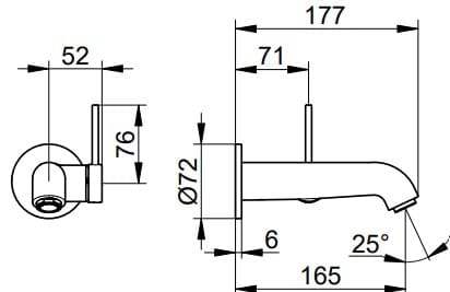 Bản vẽ kỹ thuật vòi rửa mặt âm tường Keuco 59516370201