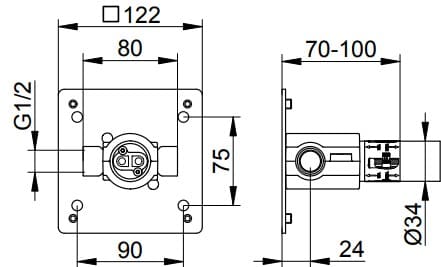 Bản vẽ kỹ thuật cục âm vòi rửa âm tường Keuco 59916000075