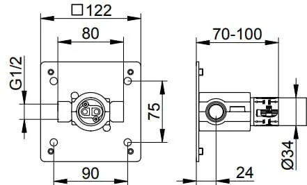 Bản vẽ kỹ thuật cục âm vòi rửa âm tường Keuco 59916000075