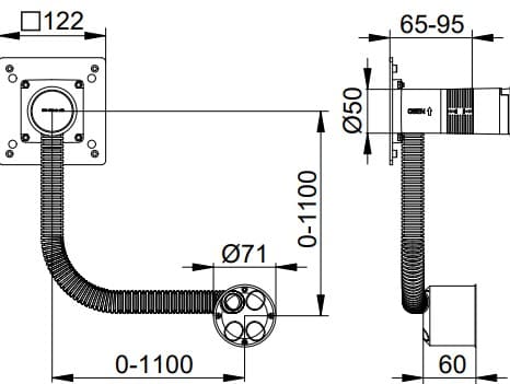 Bản vẽ kỹ thuật bộ trộn vòi rửa âm tường Keuco 59917000070