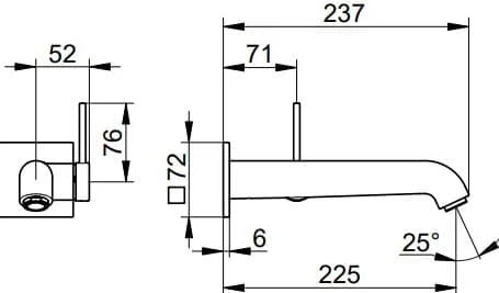 Bản vẽ kỹ thuật vòi rửa mặt âm tường Keuco 59516011202