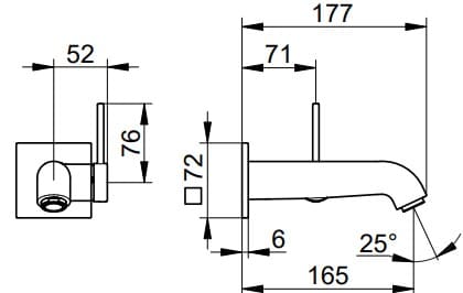 Bản vẽ kỹ thuật vòi rửa mặt âm tường Keuco 59516370202