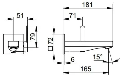 Bản vẽ kỹ thuật vòi rửa mặt âm tường Keuco 59516370302