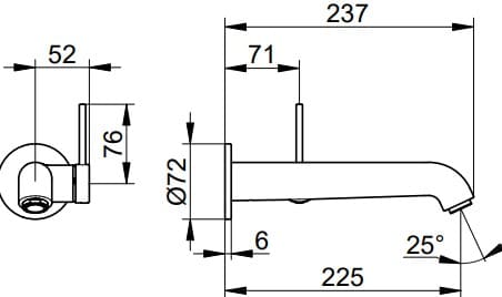 Bản vẽ kỹ thuật vòi rửa mặt âm tường Keuco 59516371201