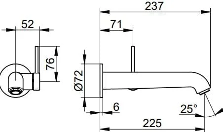 Bản vẽ kỹ thuật vòi rửa mặt âm tường Keuco 59516371201