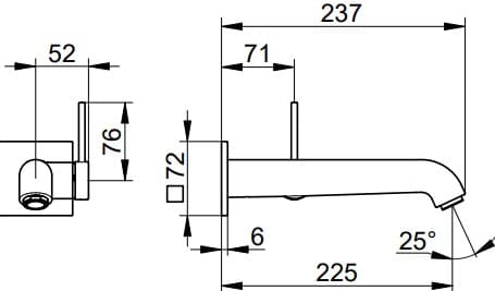 Bản vẽ kỹ thuật vòi rửa mặt âm tường Keuco 59516371202