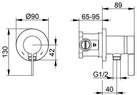 Bản vẽ kỹ thuật bộ trộn âm sen tắm Keuco 59552019521