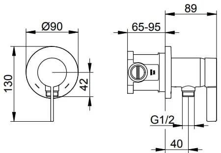 Bản vẽ kỹ thuật bộ trộn âm sen tắm Keuco 59552019521