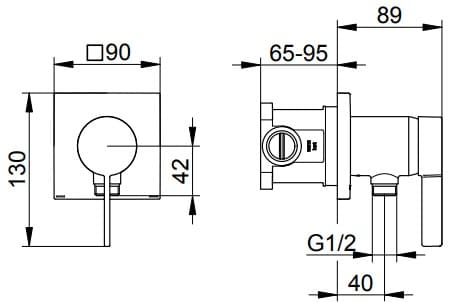 Bản vẽ kỹ thuật bộ trộn âm sen tắm Keuco 59552019522