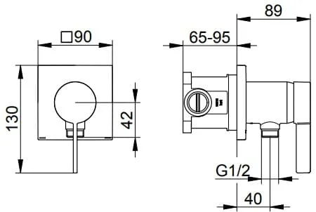 Bản vẽ kỹ thuật bộ trộn âm sen tắm Keuco 59552019522