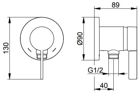 Bản vẽ kỹ thuật bộ trộn âm sen tắm Keuco 59552379501