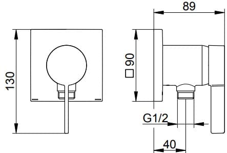 Bản vẽ kỹ thuật bộ trộn âm sen tắm Keuco 59552379502