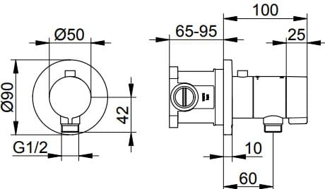 Bản vẽ kỹ thuật bộ trộn âm sen tắm Keuco 59554010021