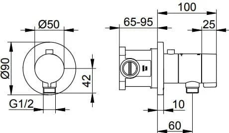 Bản vẽ kỹ thuật bộ trộn âm sen tắm Keuco 59554010021