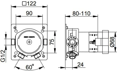 Bản vẽ kỹ thuật bộ trộn vòi sen âm tường Keuco 59551000070