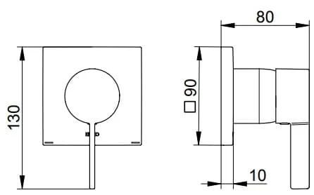 Bản vẽ kỹ thuật bộ trộn âm sen tắm Keuco 59551019502