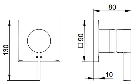 Bản vẽ kỹ thuật bộ trộn âm sen tắm Keuco 59551379502