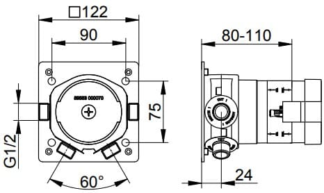 Bản vẽ kỹ thuật bộ trộn vòi sen âm tường Keuco 59553000070
