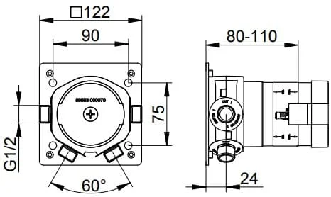 Bản vẽ kỹ thuật bộ trộn vòi sen âm tường Keuco 59553000070