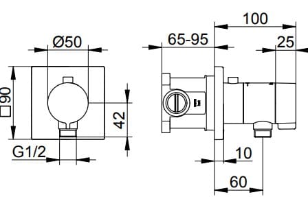 Bản vẽ kỹ thuật bộ trộn âm sen tắm Keuco 59554010022