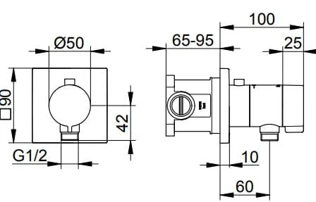 Bản vẽ kỹ thuật bộ trộn âm sen tắm Keuco 59554010022