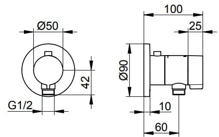 Bản vẽ kỹ thuật bộ trộn âm sen tắm Keuco 59554370001