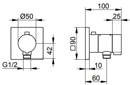 Bản vẽ kỹ thuật bộ trộn âm sen tắm Keuco 59554370002