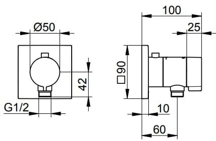 Bản vẽ kỹ thuật bộ trộn âm sen tắm Keuco 59554370002
