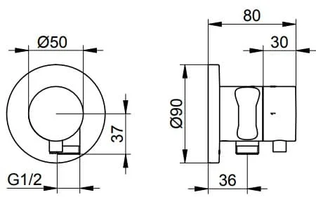 Bản vẽ kỹ thuật bộ chuyển hướng sen âm tường Keuco 59557031201