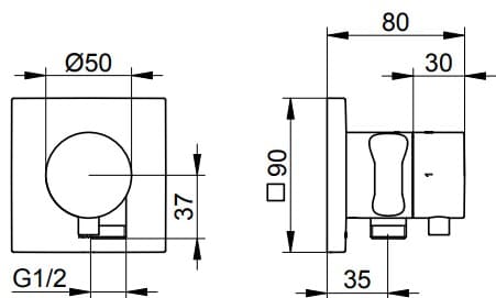Bản vẽ kỹ thuật bộ cổ nối chuyển hướng sen âm Keuco 59557031202