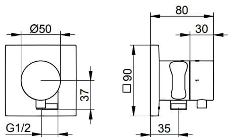 Bản vẽ kỹ thuật bộ cổ nối chuyển hướng sen âm Keuco 59557131202