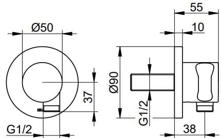 Bản vẽ kỹ thuật bộ cổ nối sen âm tường Keuco 59592130001