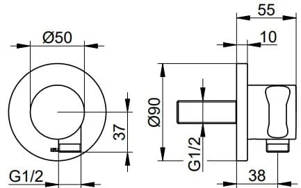 Bản vẽ kỹ thuật bộ cổ nối sen âm tường Keuco 59592030001