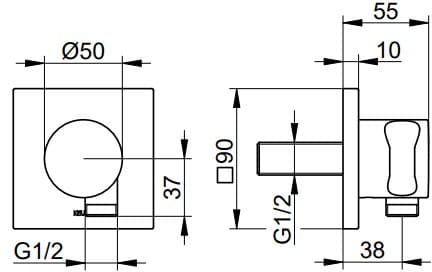 Bản vẽ kỹ thuật bộ cổ nối sen âm tường Keuco 59592010002