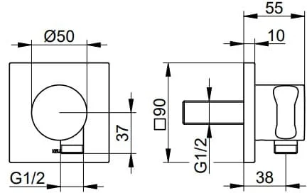Bản vẽ kỹ thuật bộ cổ nối sen âm tường Keuco 59592130002