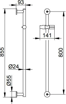 Bản vẽ kỹ thuật thanh trượt vòi tắm hoa sen Keuco 59585370901