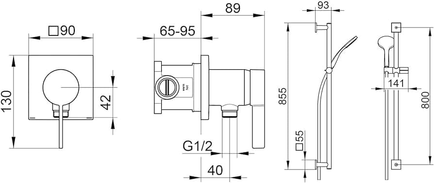 Bản vẽ kỹ thuật vòi sen tắm âm tường Keuco 59601010002