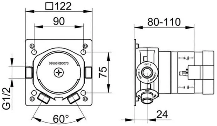 Bản vẽ kỹ thuật vòi sen tắm đứng âm tường Keuco 59602370002