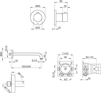 Bản vẽ kỹ thuật vòi sen tắm đứng âm tường Keuco 59605010001
