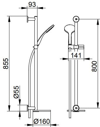 Bản vẽ kỹ thuật bộ thanh trượt sen tắm Keuco 59587010901